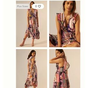 Anthropologie Ruffled Patchwork Flutter Sleeve Midi Dress Size 6